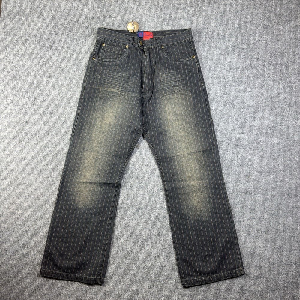Vtg Deadstock Y2K Super S Jeans Mens Fits 30x28.5 Hickory Pinstripe Whiskered